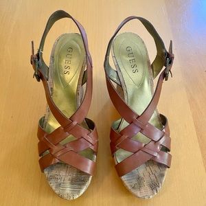 Guess Women’s Cork Wedge Brown Sandals Size 8M